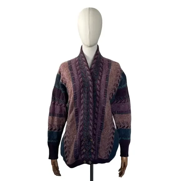Bill Baber Wool Cardigan Hand Made in Scotland Purple Teal - Picture 4 of 10